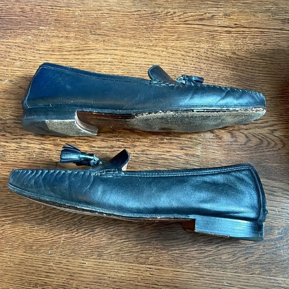 Vtg Salvatore Ferragamo‎ “Persus” black Nappa calf slip on loafers with tassels
